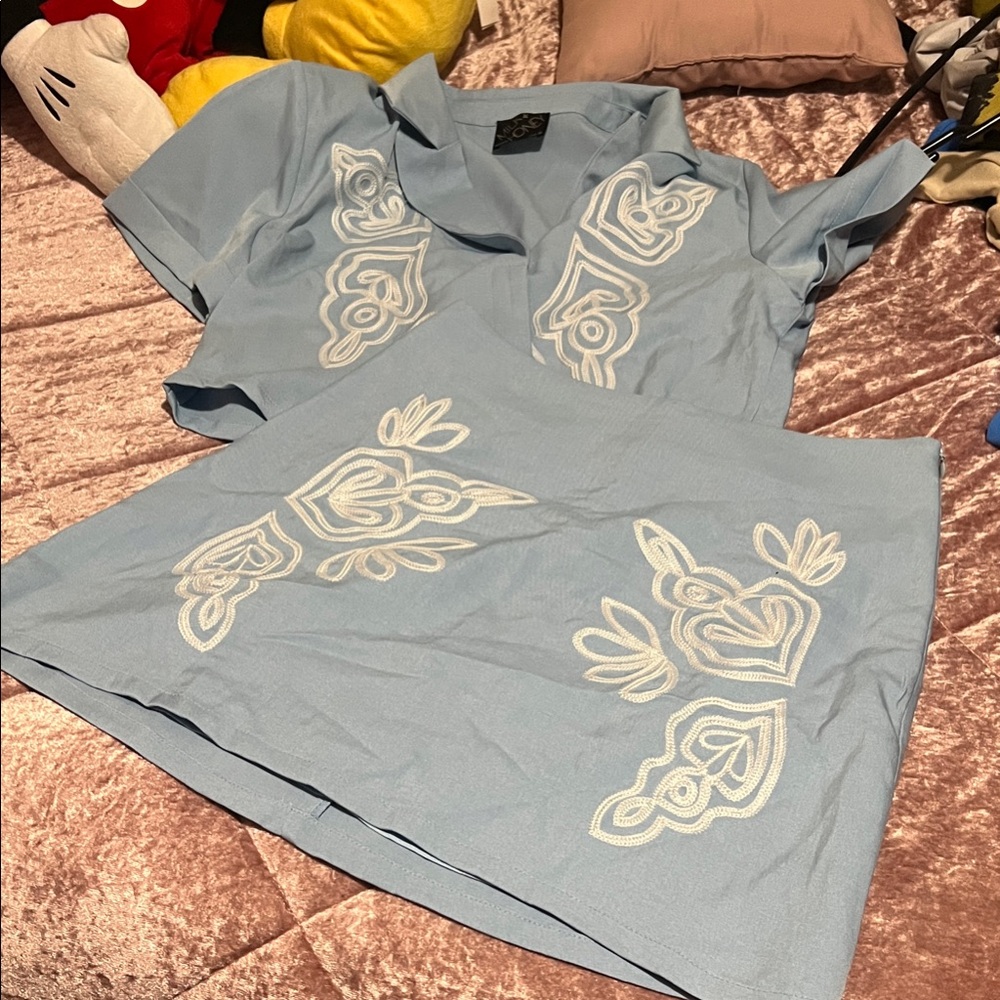Embroidered Blue Women's skirt set